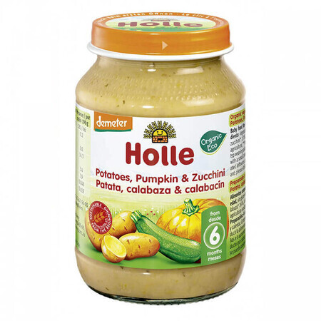 Puré de calabacín, calabaza y patatas, 190 g, Holle Alimentos para bebés