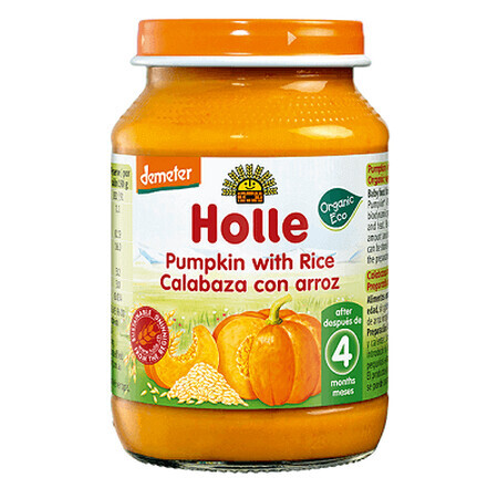 Puré de calabaza y arroz, +4 meses, 190 g, Holle Alimentos para bebés