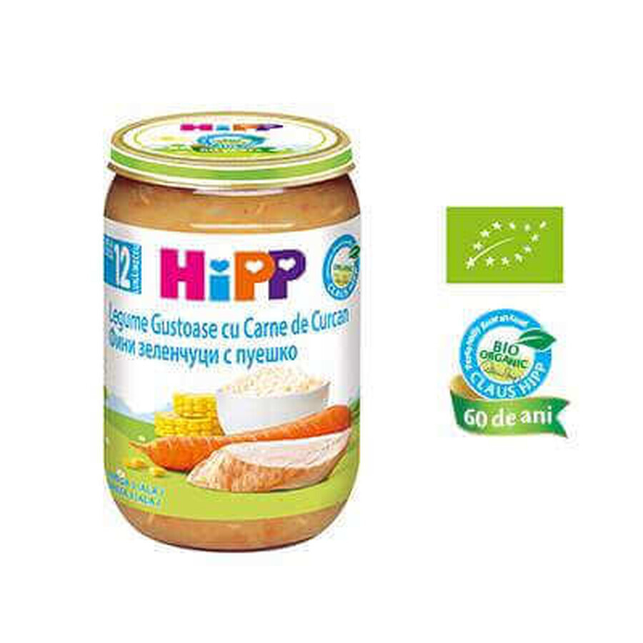 Tasty vegetable puree with rice and turkey, +12 months, 220 g, Hipp