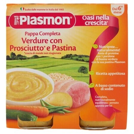 Plasmon Omogeneizzato Pappa Completa Verdure Pastina Prosciutto Cotto 2x380g