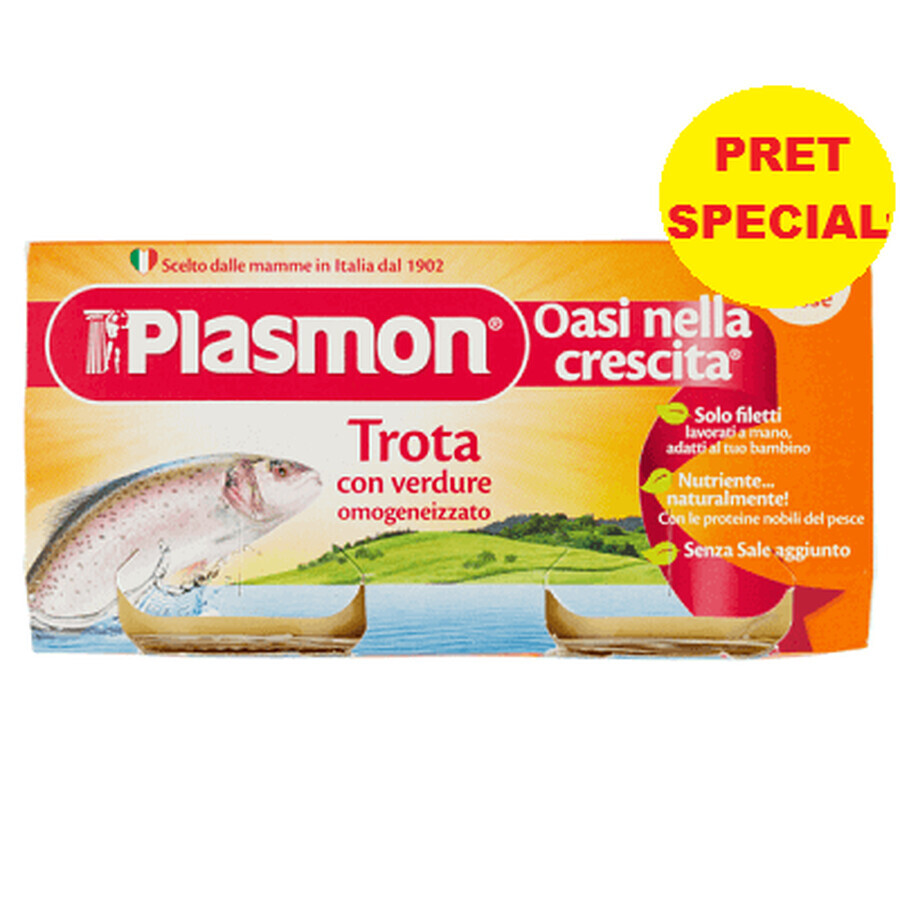 Puré homogeneizado de trucha con verduras, +6 meses, 2x 80 g, Plasmon