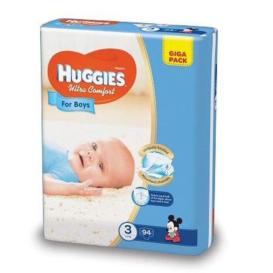 Pannolini - Ultra Comfort, Boy, Giga n. 3, 5-9 kg, 94 pezzi, Huggies