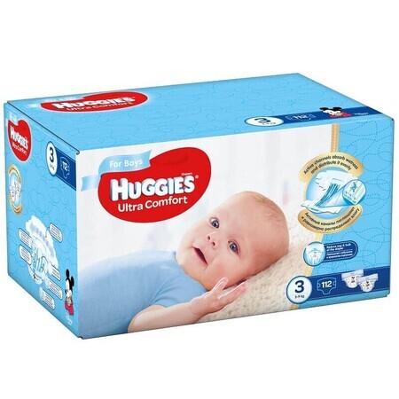 Pannolini Boy Ultra Comfort n. 3, 5 -9 Kg, 112 pezzi, Huggies