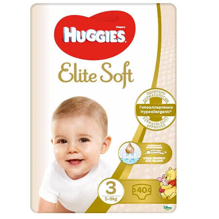 Pannolini Elite Soft Jumbo n. 3, 5-9 kg, 40 pezzi, Huggies