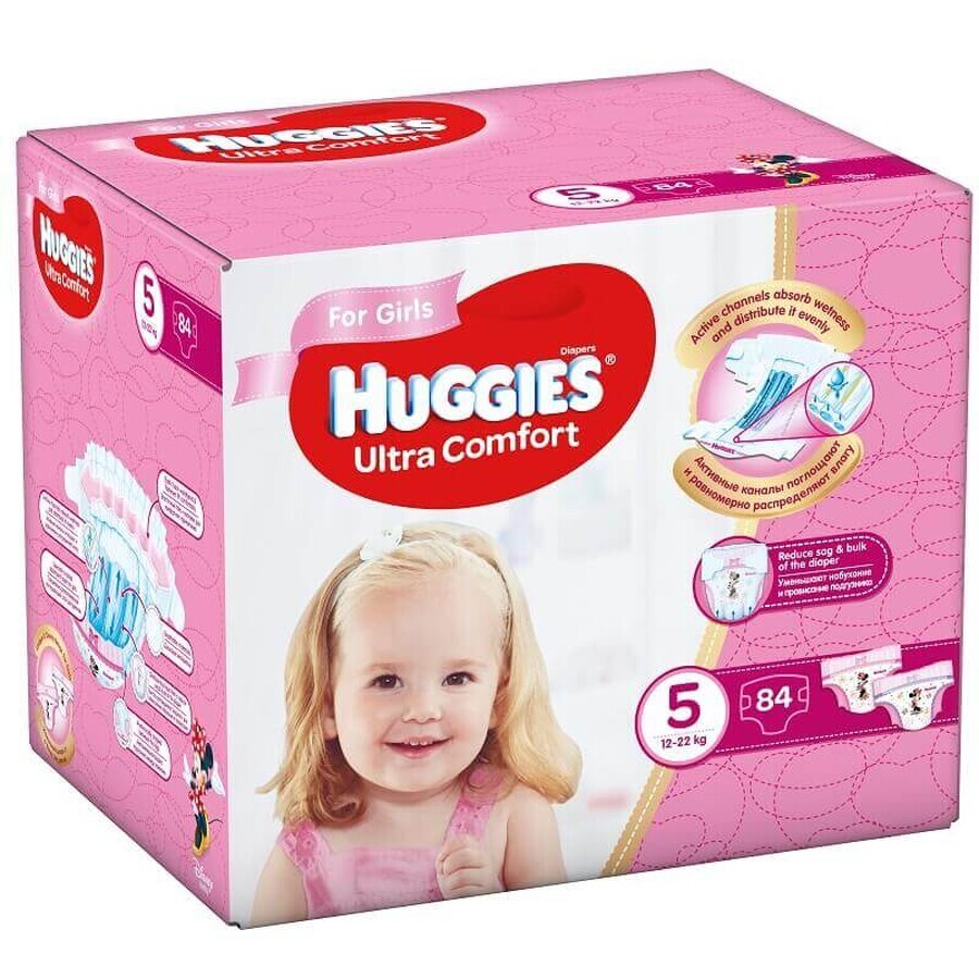 Diapers Girl Ultra Comfort No. 5, 12 -22 Kg, 84 pieces, Huggies