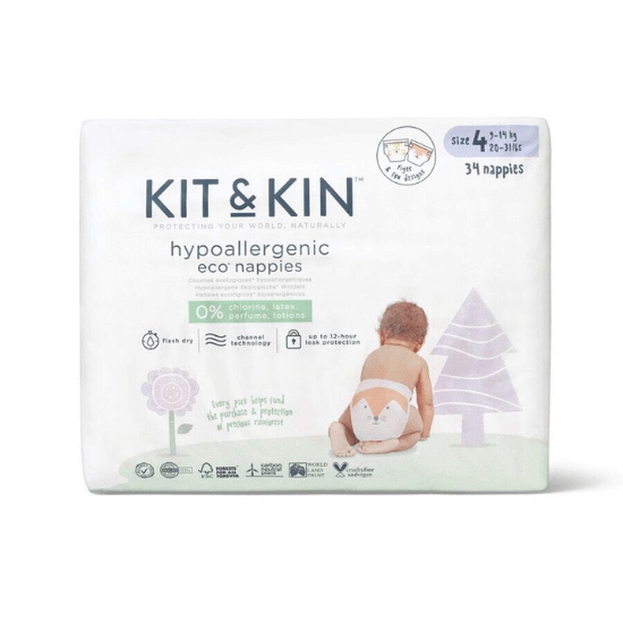 Hypoallergene Öko-Windeln Nr. 4, 9-14 kg, 32 Stück, Kit&Kin