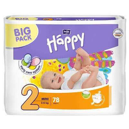 Scutece Mini Nr. 2, 3- 6 kg, 78 bucati, Happy