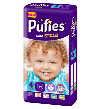 Pannolini N. 4+, Puffies Baby Art&Dry Maxi, 9-16 kg, 50 pz, Ficosota Sintez