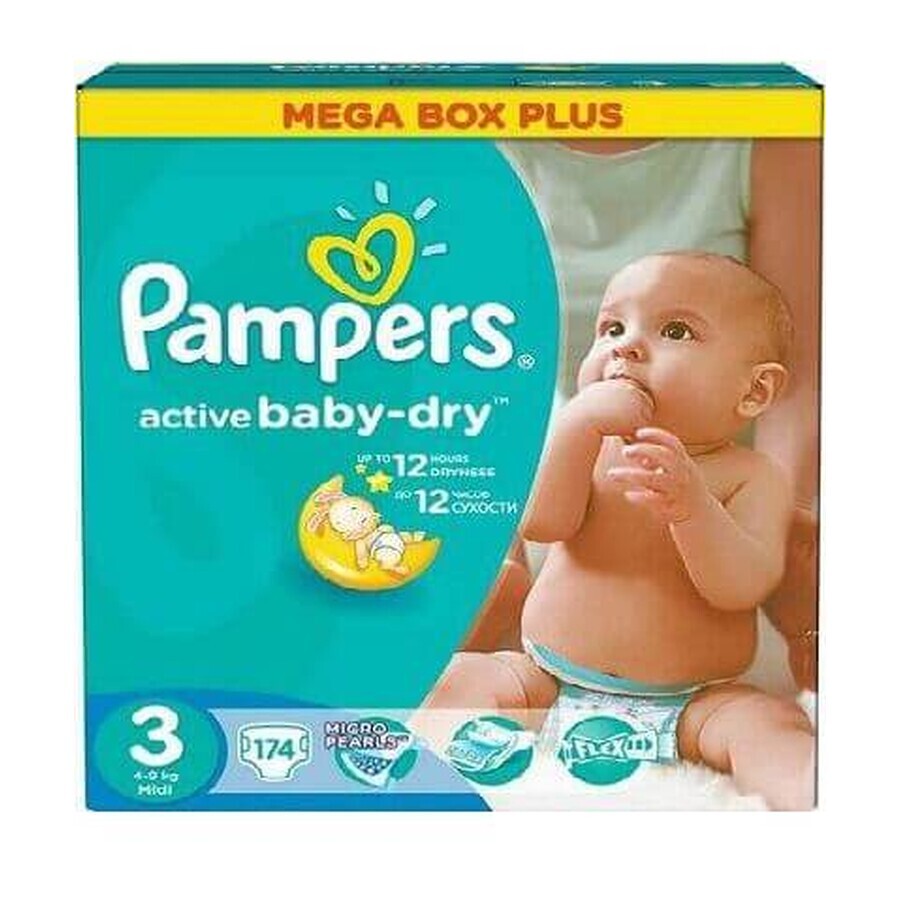 Pannolini n. 3 Active Baby, 4-9 kg, 174 pz, Pampers