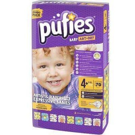 Pannolino n. 4+ Puffies Baby Art Junior, 9-16Kg, 70pz, Ficosota Sintez