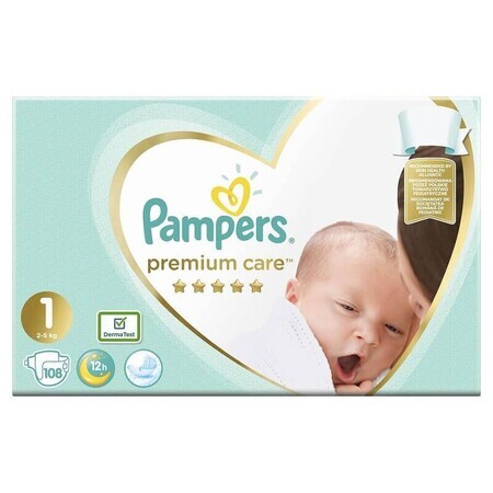 Pannolini N. 1 Premium Care Neonato, 2-5 kg, 108 pz, Pampers