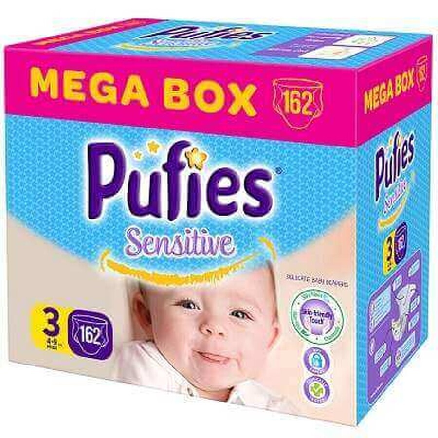 Pannolini n°3 Pufies Baby Sensitive Mega Box, 4-9 kg, 162 pz, Ficosota Sintez
