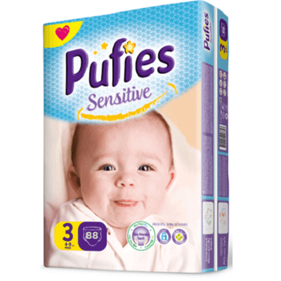 Pannolini n° 3 Pufies Baby Sensitive Midi, 4-9 kg, 88 pz, Ficosota Sintez