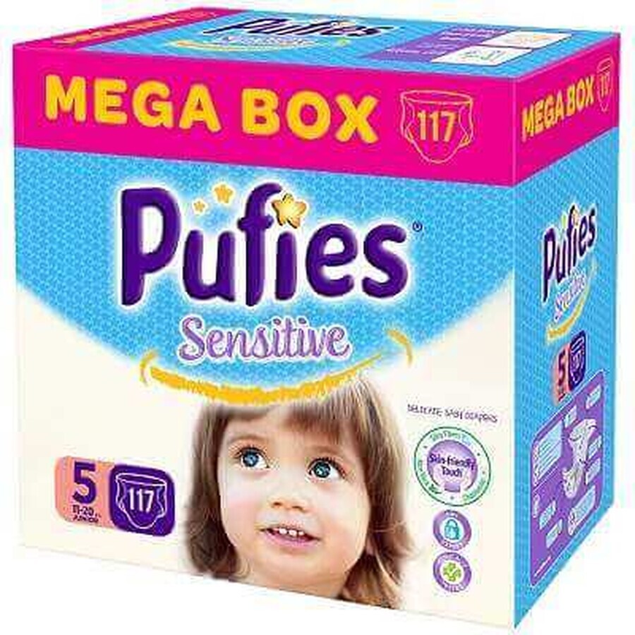 Pannolini n° 5 Pufies Baby Sensitive Mega Box, 11-20 kg, 117 pz, Ficosota Sintez