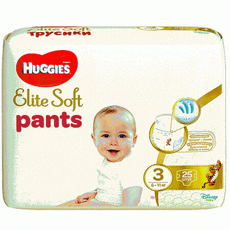 Pannolini Pantaloni Elite Soft Convi Confezione n° 3, 6-11 kg, 25 pz, Huggies