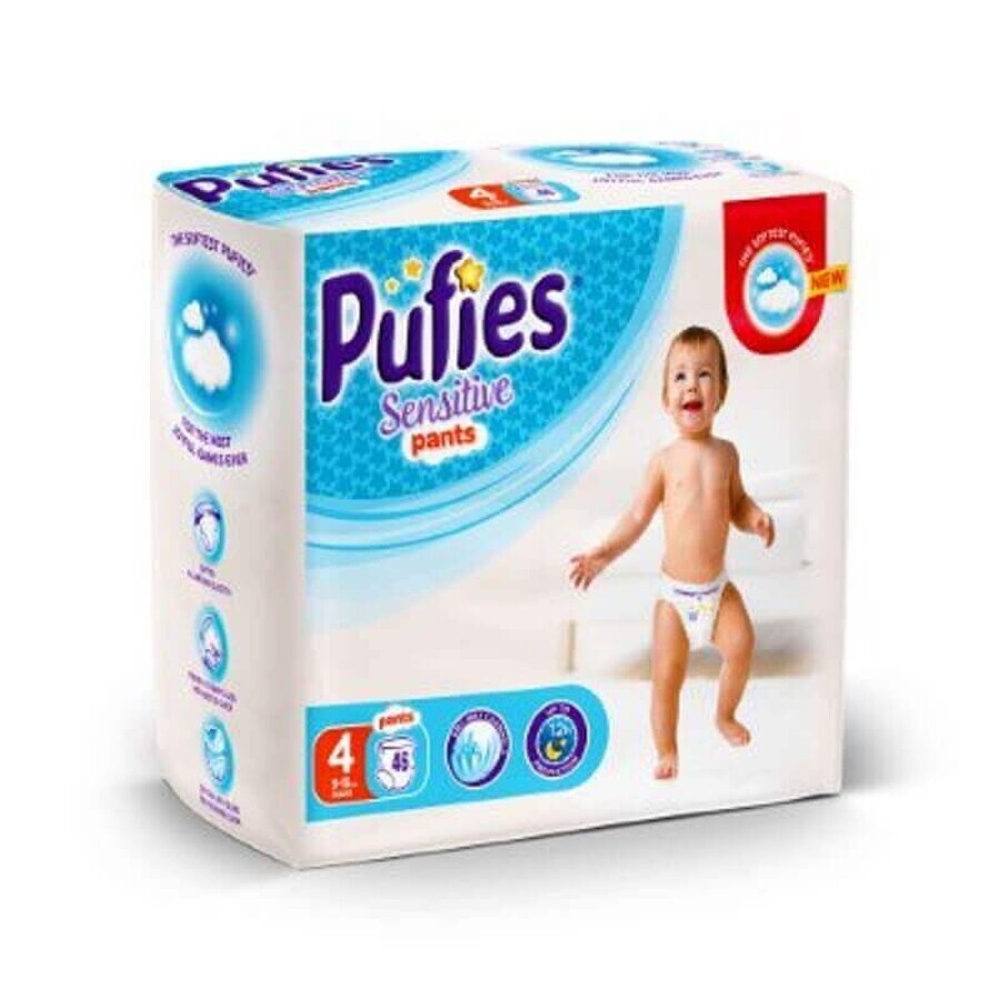 Scutece Pants Sensitive Nr. 4, 9-15 Kg, 46 bucati, Maxi, Pufies