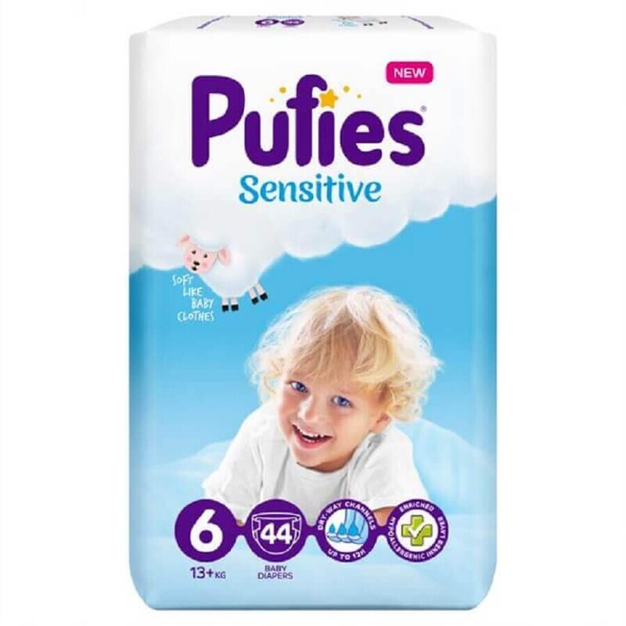 Diaper Sensitive Extra Large No. 6, +13 kg, 44 pieces, Pufies