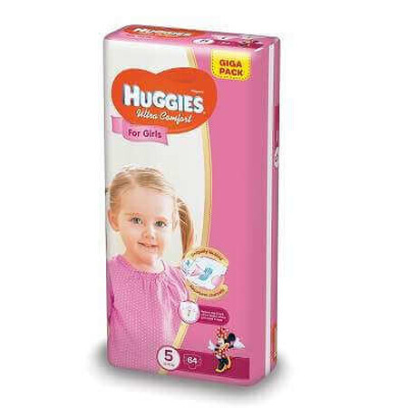 Pannolini Ultra Comfort, Bambina, Giga n° 5, 12-22 kg, 64 pezzi, Huggies