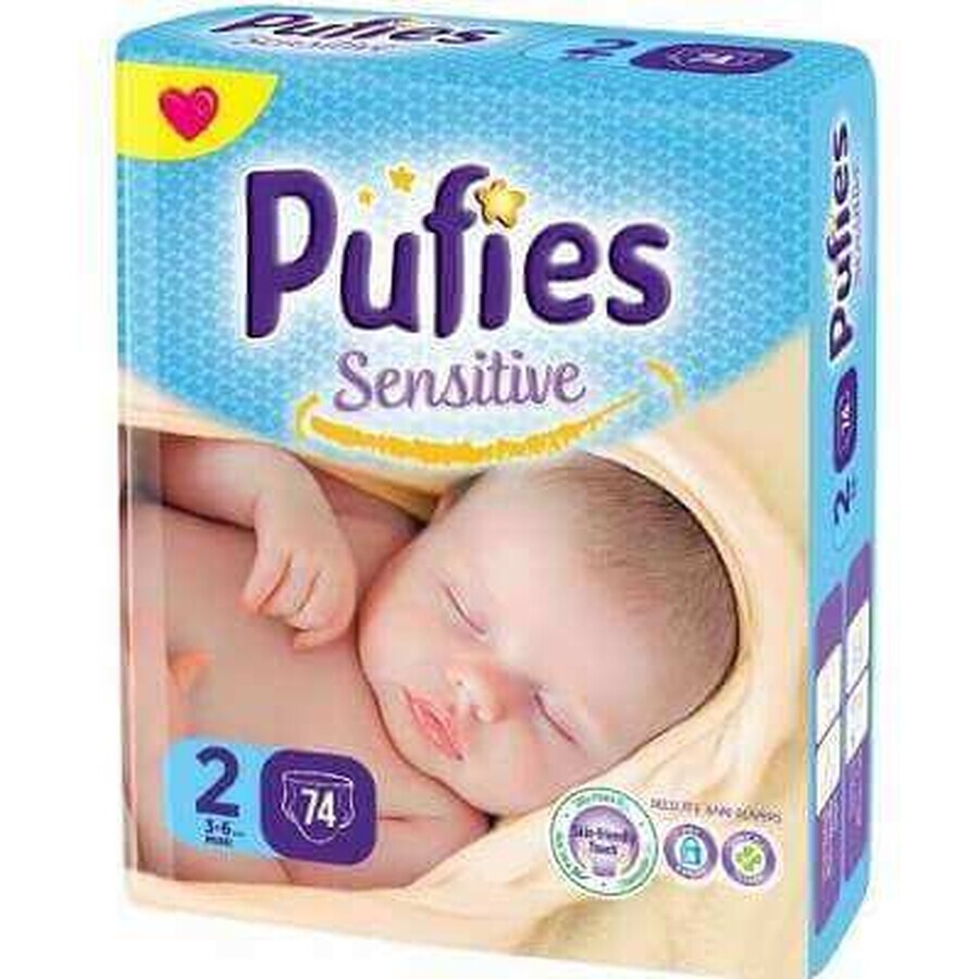 Pannolini, no. 2, Puffies Baby Sensitive, 3-6 kg, 74 pz, Ficosota Sintez