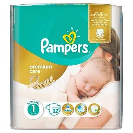Pannolini, N. 1, Premium Care New Born, 2-5 kg, 22 pezzi, Pampers