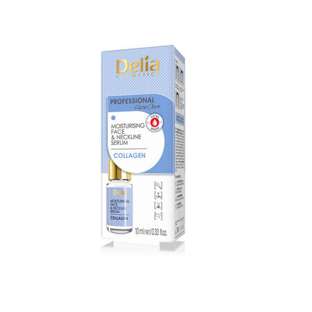 Siero di trattamento per viso e décolleté, idratante al collagene antirughe, 10 ml, Delia Comsetics