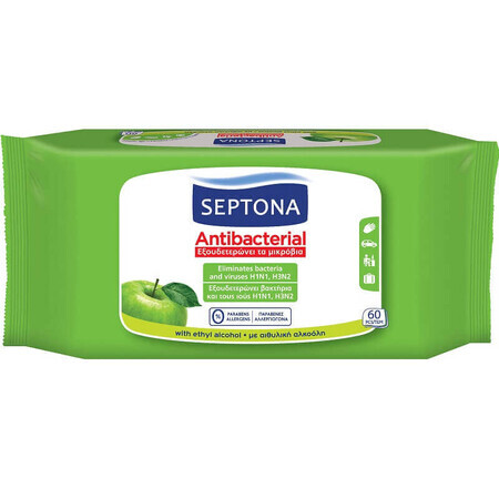 Salviettine umidificate antibatteriche con Mela Verde, 60 pezzi, Septona