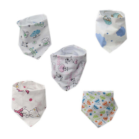 Set of 2 pcs Cotton Bibs, White with multicoloured polka dots, Baltic