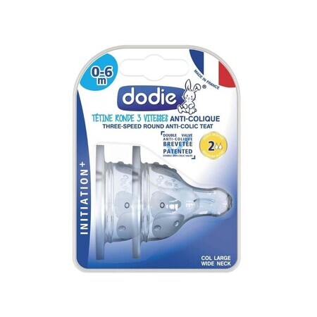 Set di 2 tettarelle in silicone con collo largo per l'inizio dell'anticolica, Debit 2, 0-6 mesi, Dodie