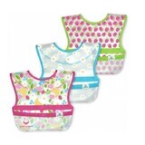 Set di 3 bavaglini impermeabili con tasca reversibile, Pink Fruit, Green Sprouts