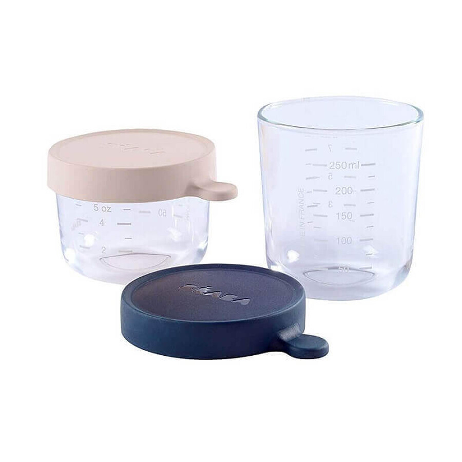 Set di due contenitori ergonomici in vetro, Rosa 150 ml e Blu Navy 250 ml, Beaba