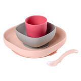 Set di quattro pezzi per la tavola, in silicone, Rosa, Beaba