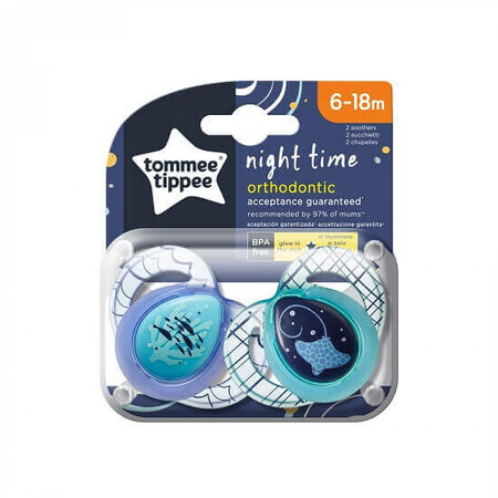 Ciuccio notturno ortodontico modello pesce/gatto marino 2 pezzi, 6-18 mesi, Tommee Tippee