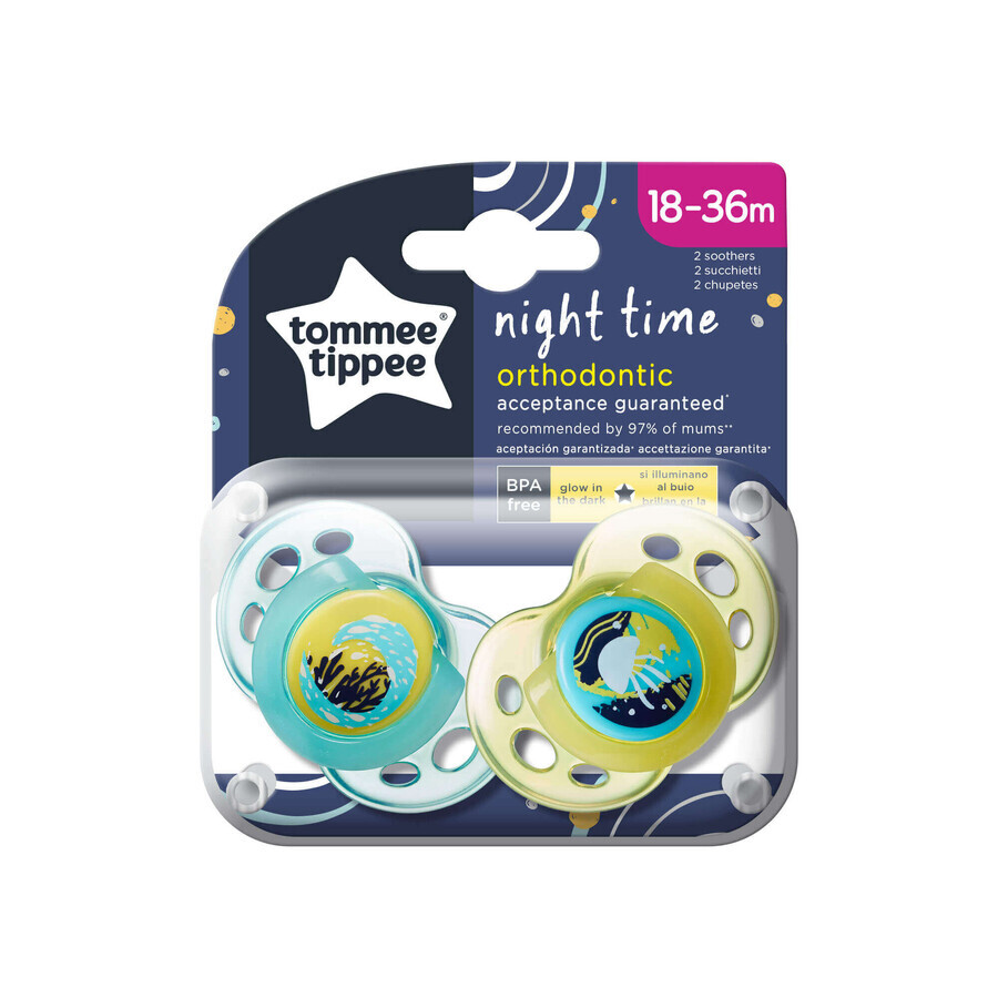 Succhietto notturno ortodontico modello Meduza, 18-36 mesi, 2 pz, Tommee Tippee