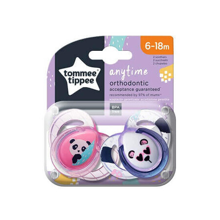 Succhietti ortodontici Anytime, Panda rosa/bianco, 6-18 mesi, Tommee Tippee