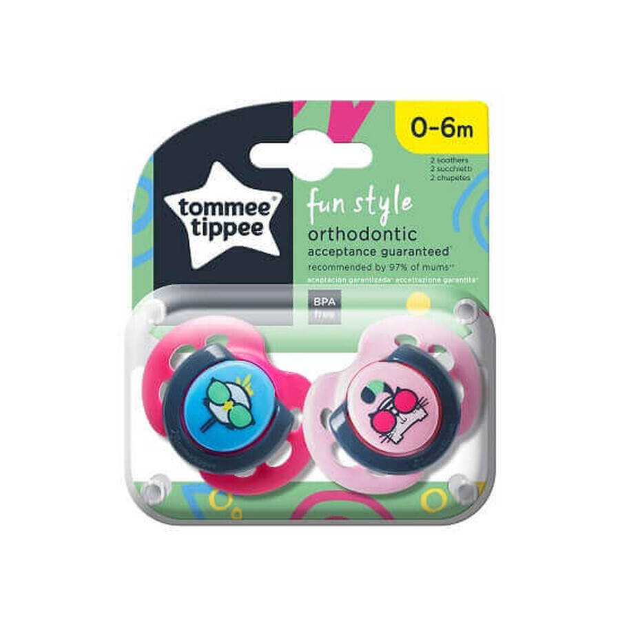 Ciucci ortodontici diurni Fun cucciolo/gatto, 0-6 mesi, Tommee Tippee