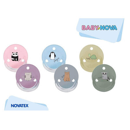 Round soothers with multicoloured decorated ring + steribox, 2 pcs, Baby Nova