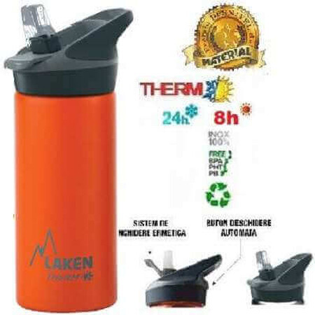 Thermos in acciaio inossidabile con coperchio automatico Jannu Orange, 500ml, Laken