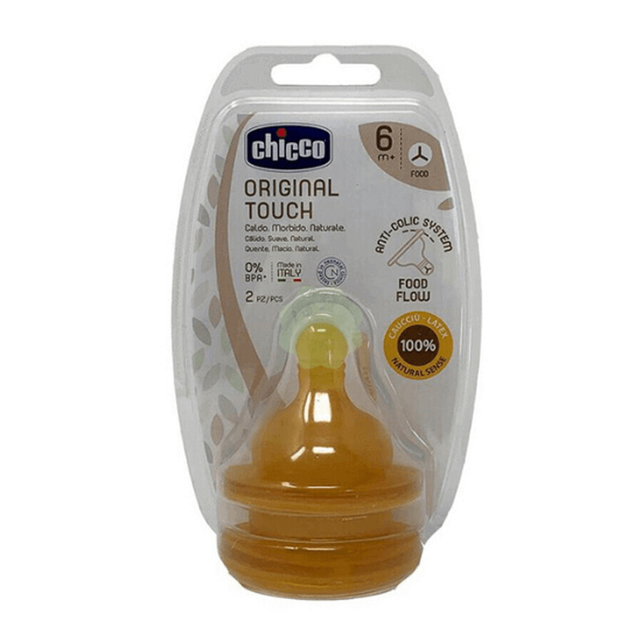 Chicco Original Touch - Tettarella in Caucciù 6M+ Flusso Pappa, 2 Pezzi