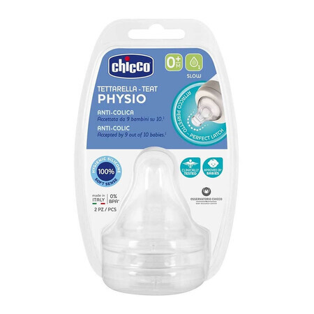 Chicco Perfect 5 - Tettarella Physio Anti-Colica in Silicone 0M+ Lento, 2 Pezzi