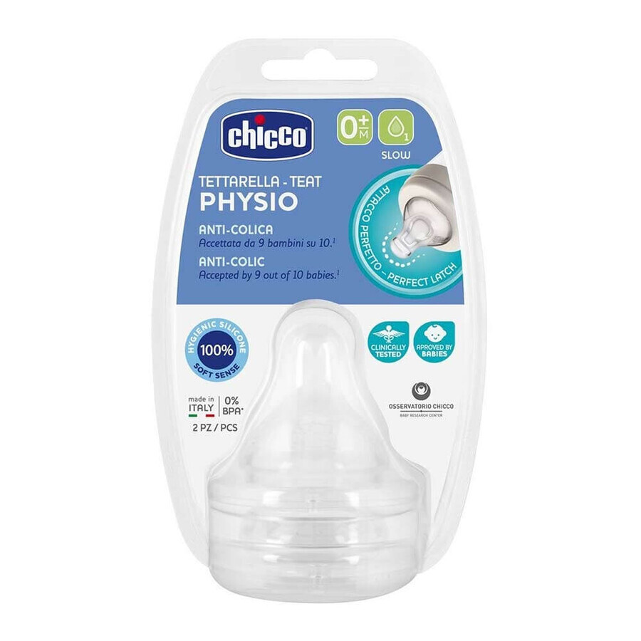 Chicco Perfect 5 - Tettarella Physio Anti-Colica in Silicone 0M+ Lento, 2 Pezzi