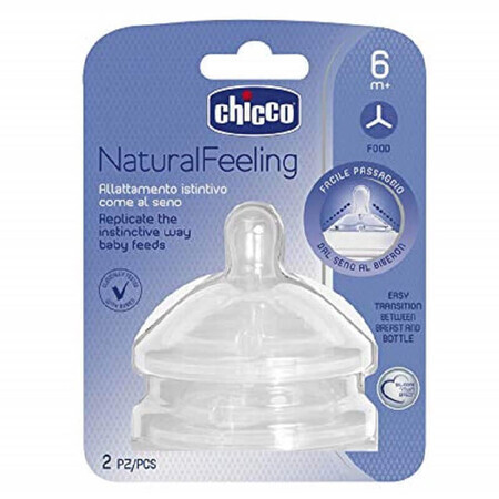 Natural Feeling fast flow silicone teat, 2 pcs, 6 months+, Chicco