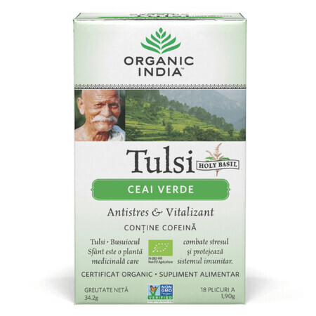 Tulsi with Green Tea Antistress Adaptogen, 18 sachets, Organic India