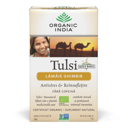 Té Tulsi con limón y jengibre, 18 bolsitas, Organic India