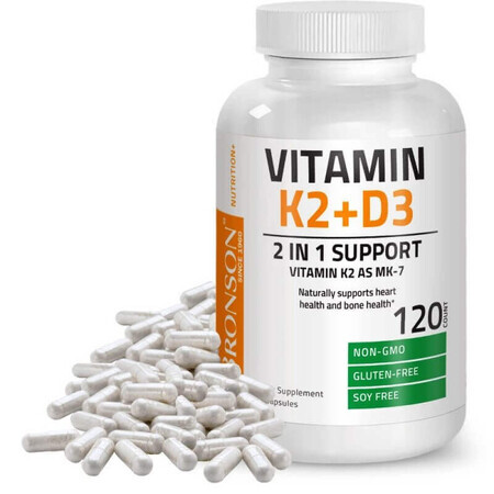 Vitamin K2 90 mcg + Vitamin D3 5000 IU, 120 capsules, Bronson Laboratories