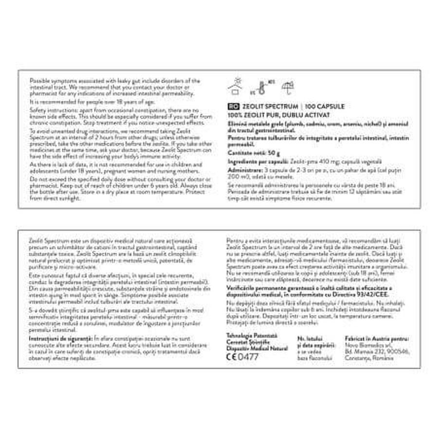 Zeolite Spectrum, 100 capsule, Novo Biomedics