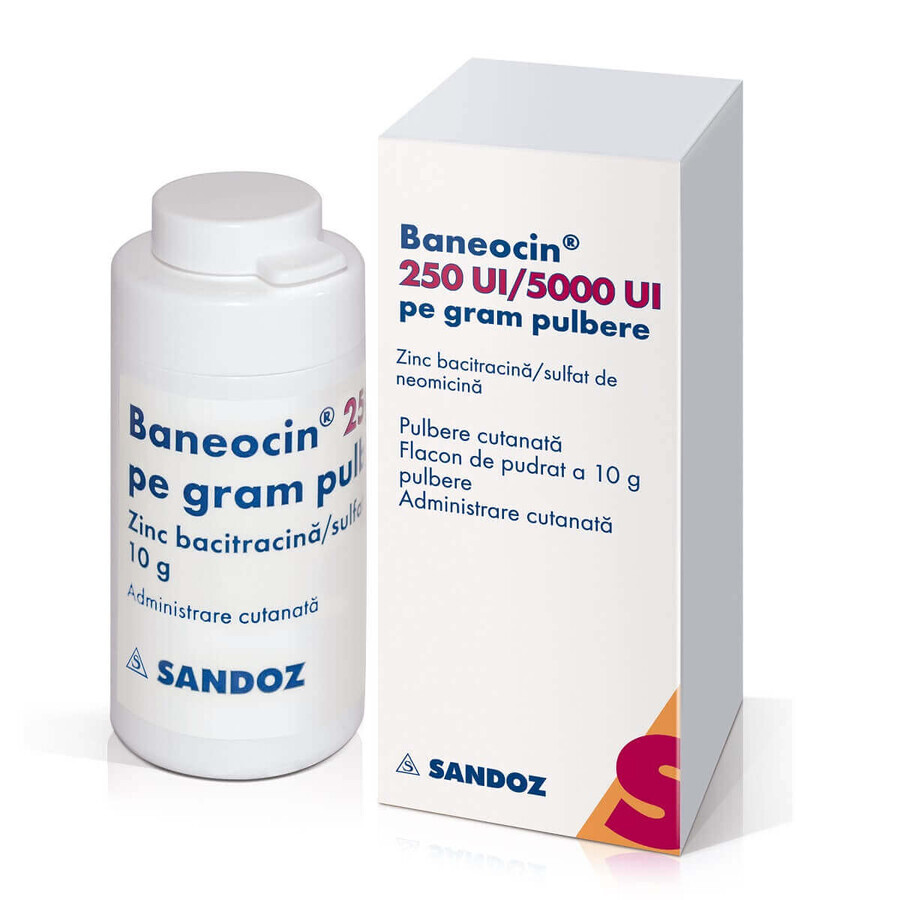 Baneocin powder, 250 IU/5000 IU per gram, 10 g, Sandoz