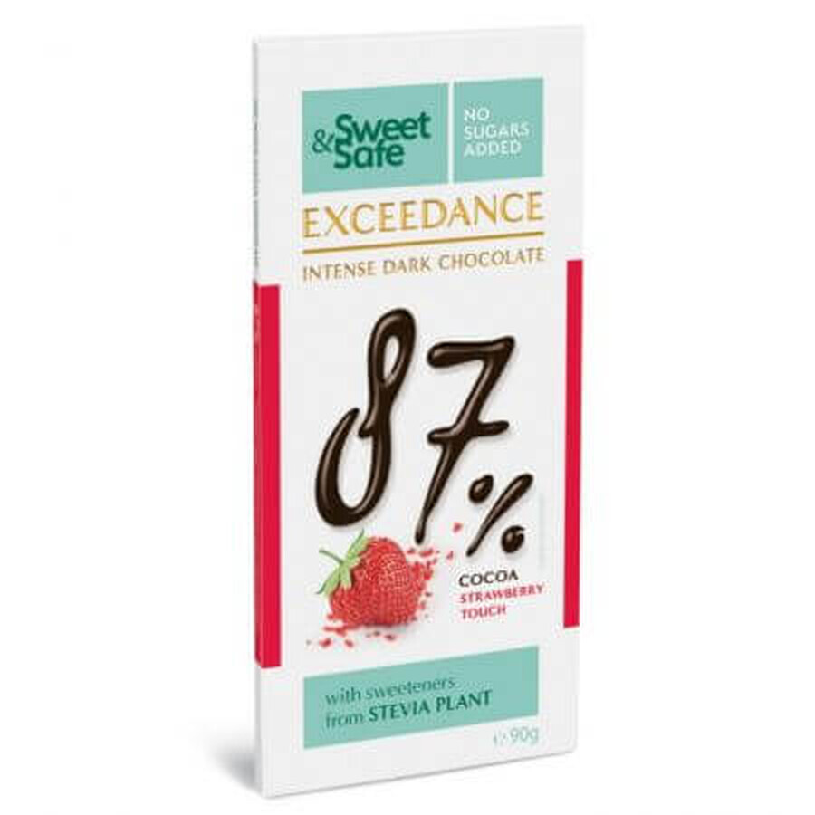 Dark chocolate 87% with strawberries Sweet &amp; Safe, 90 g, Sly Nutrition