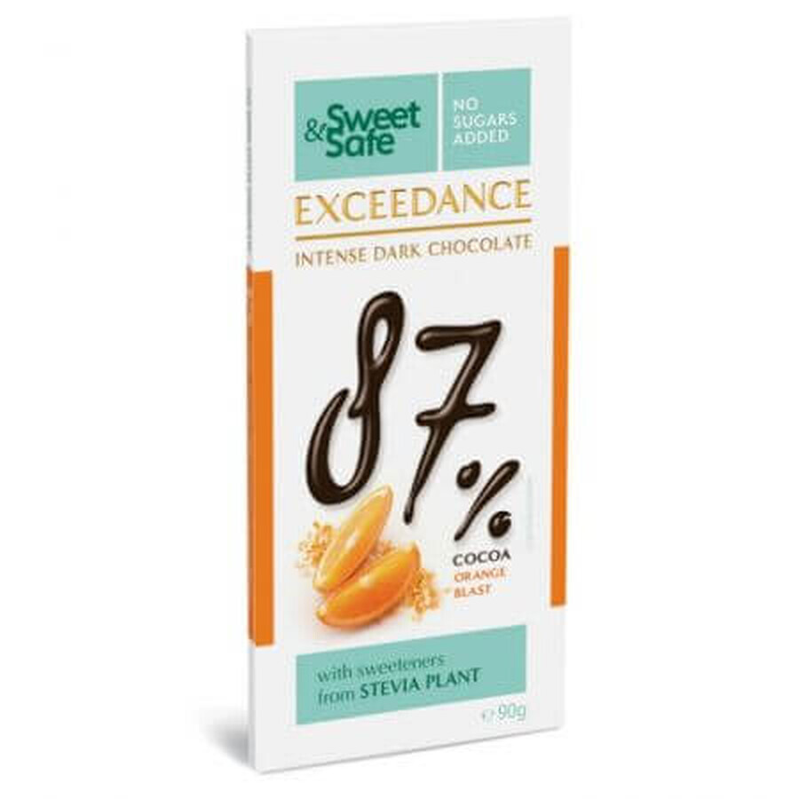 Cioccolato fondente Sweet & Safe 87% con arance, 90 g, Sly Nutritia