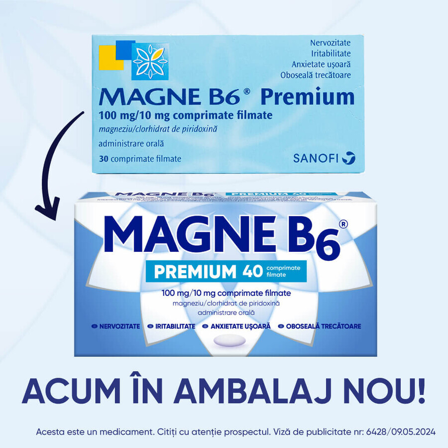 Magne B6 Premium, 100 mg/10 mg, 40 film-coated tablets, Sanofi