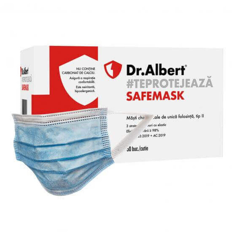 Maschere chirurgiche per adulti, tipo II, 50 pezzi, Dr. Albert